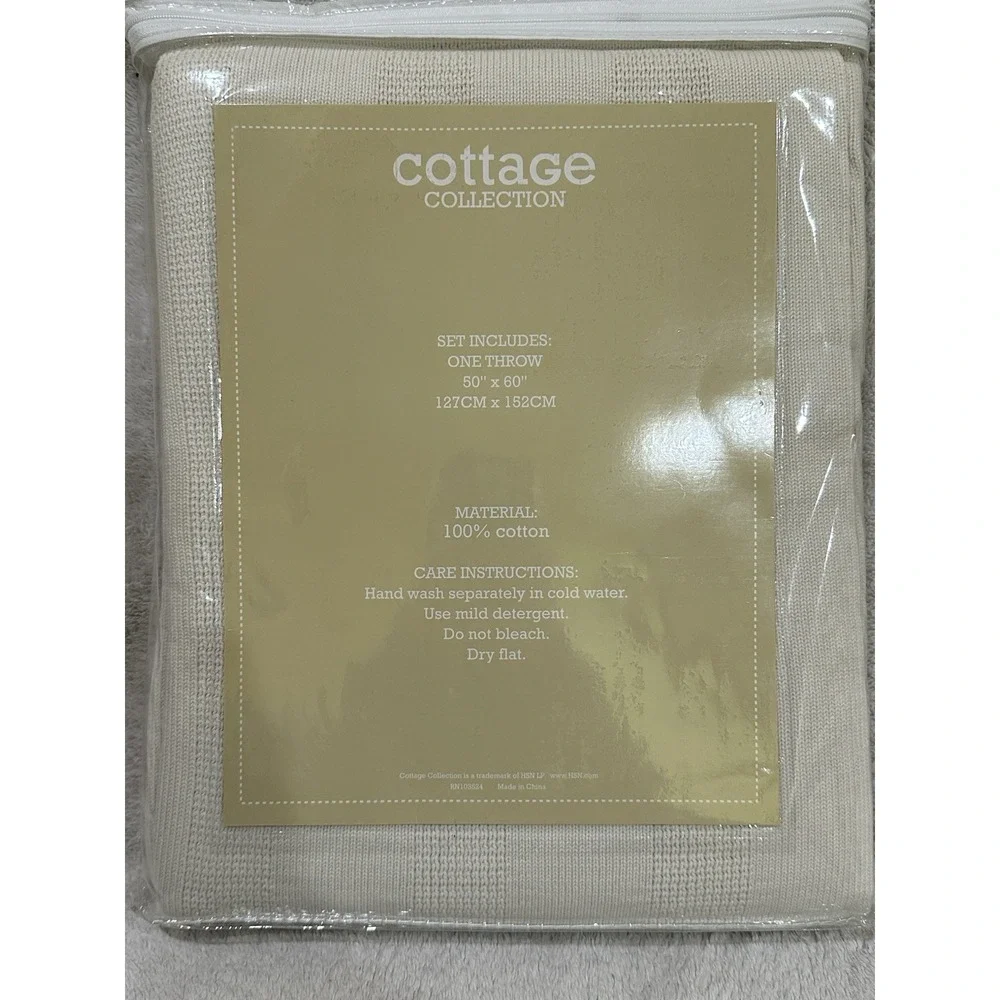 NWT Cottage Collection Knit Throw Blanket 100% Cotton Ivory 50